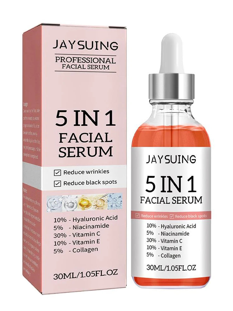 Sérum pour le visage raffermissant 5 en 1, estompe les ridules, hydratant, éclaircissant, vitamine C, acide hyaluronique, rétrécit les Pores, soins pour la peau