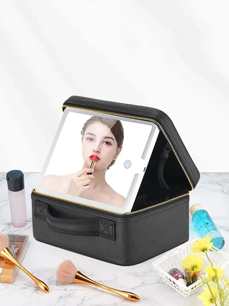 Trousse à cosmétiques intelligente LED avec miroir, trousse de maquillage de voyage, grande capacité, produit de soins de la peau pour esthéticienne féminine, étui de maquillage pour femmes