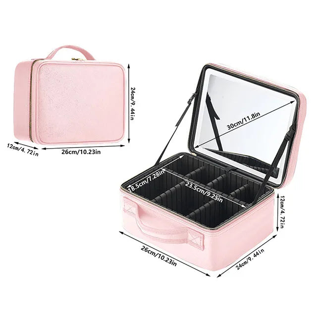 Trousse à cosmétiques intelligente LED avec miroir, trousse de maquillage de voyage, grande capacité, produit de soins de la peau pour esthéticienne féminine, étui de maquillage pour femmes
