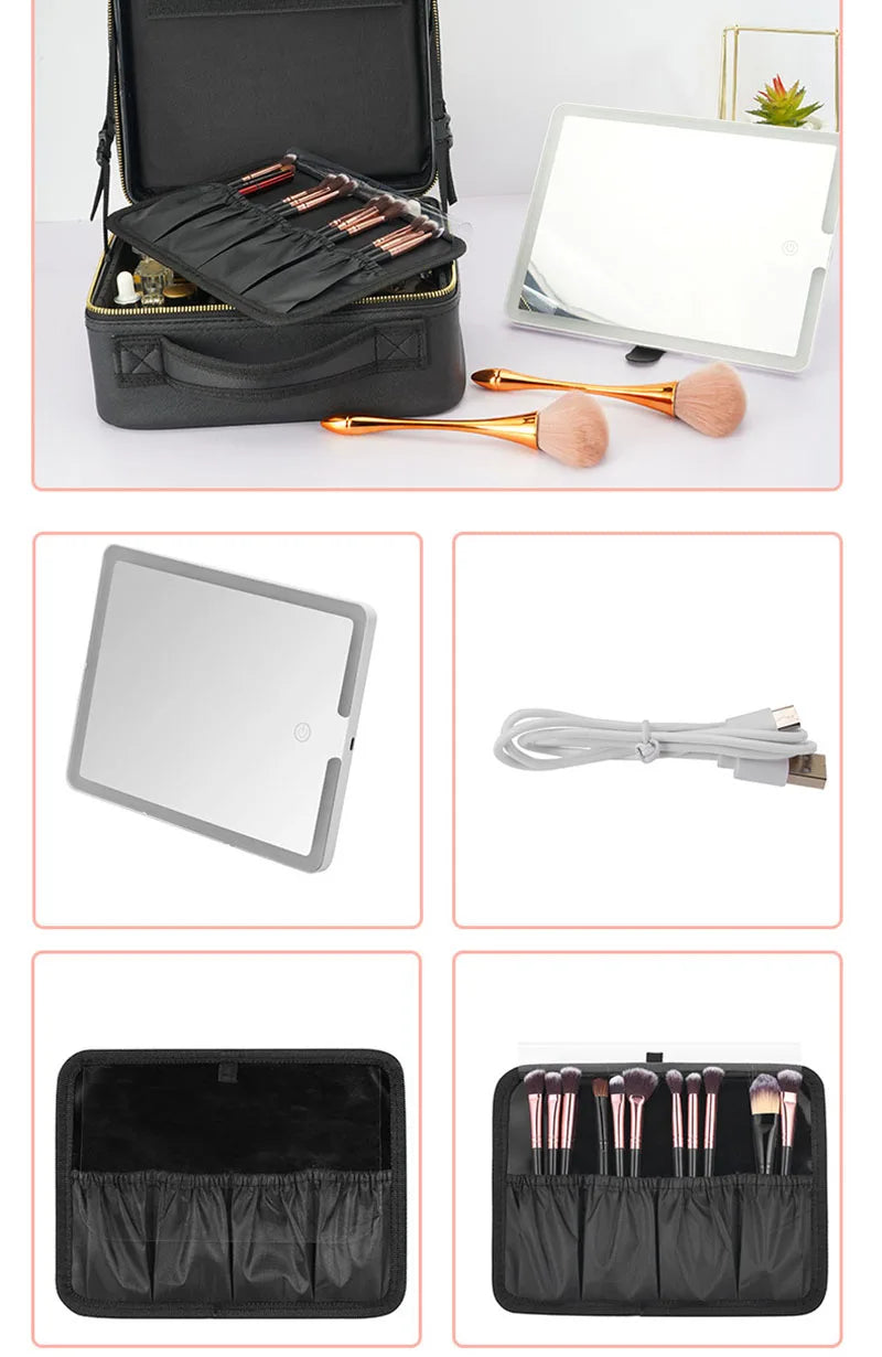 Trousse à cosmétiques intelligente LED avec miroir, trousse de maquillage de voyage, grande capacité, produit de soins de la peau pour esthéticienne féminine, étui de maquillage pour femmes