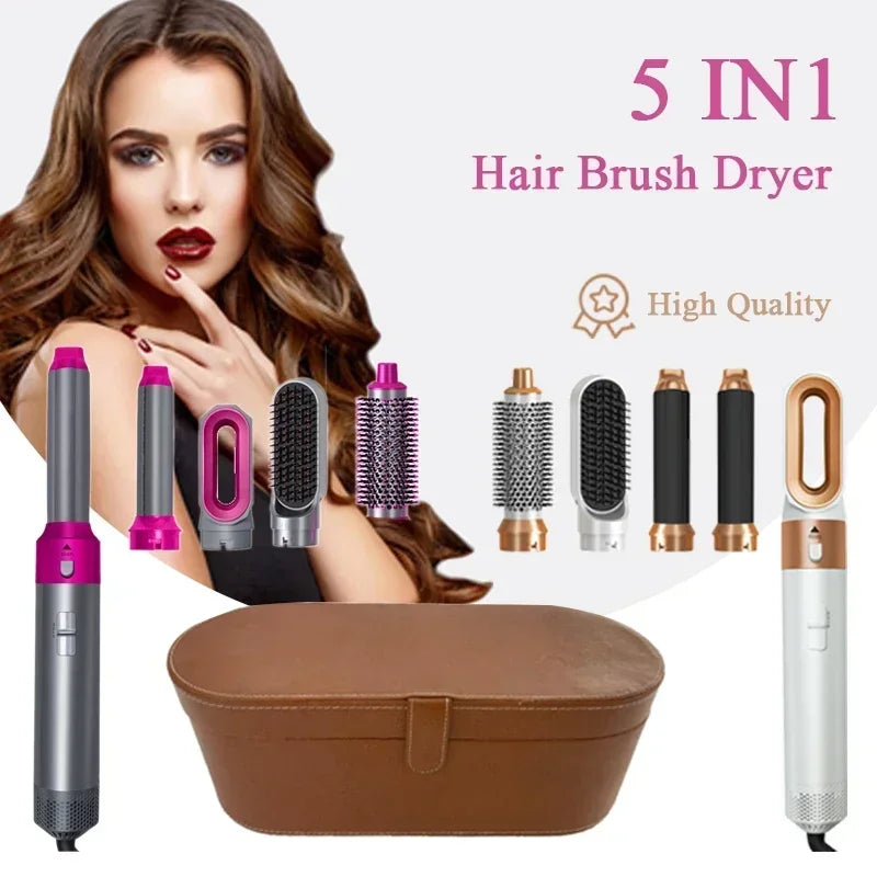 Sèche-cheveux 5-en-1 professionnel – peignes chauds, fer à friser, lisseur