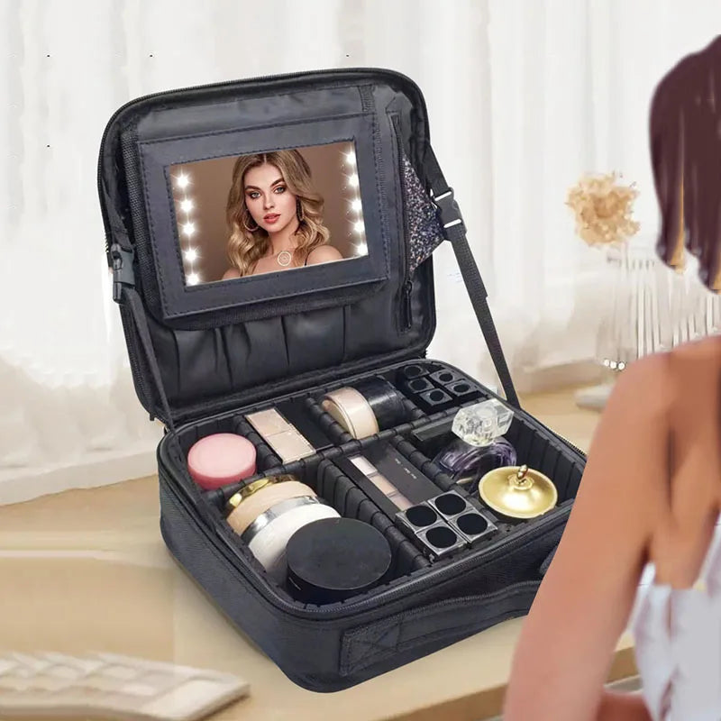 Trousse de maquillage avec miroir, brosse professionnelle, boîte de rangement d'outils de beauté pour femmes, sac à cosmétiques Portable, organisateur de manucure de voyage